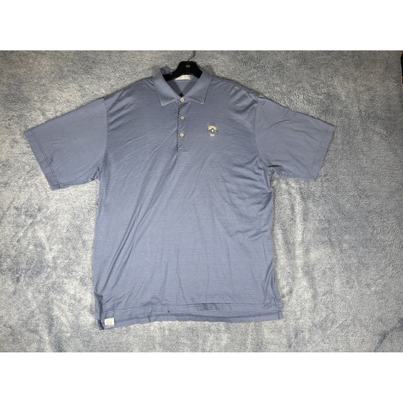 Peter Millar Other - Peter Millar Mens XL Blue Striped 100% Cotton Polo Shirt Crest Logo Short Sleeve